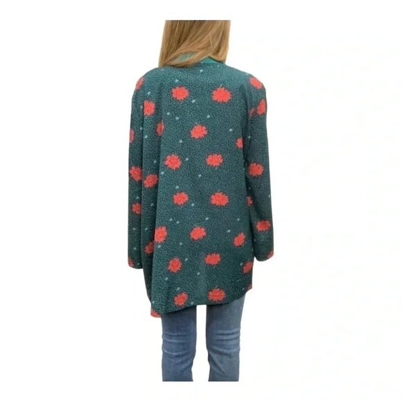 0003. POL OPEN FRONT KIMONO TEAL/RED/BLUE/WHITE‎ FLORAL PATTERN WITH POLKA DOTS - Picture 3 of 12